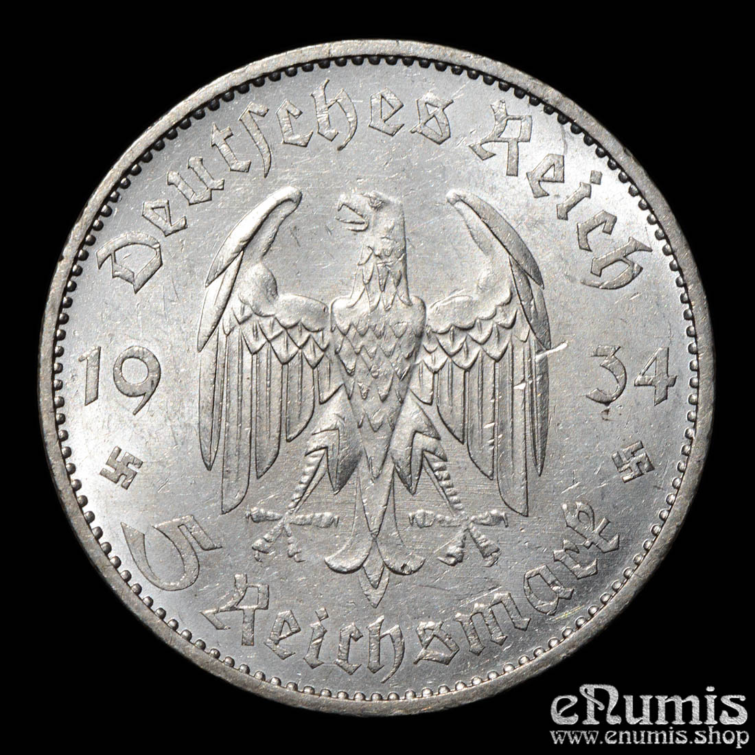 Germany, Third Reich, 5 Mark 1934 A, Garrison Church with date, UNC