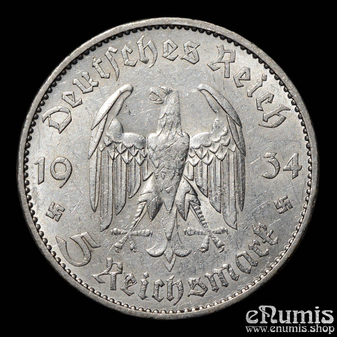 Germany, Third Reich, 5 Mark 1934 A, Garrison Church with date, aUNC