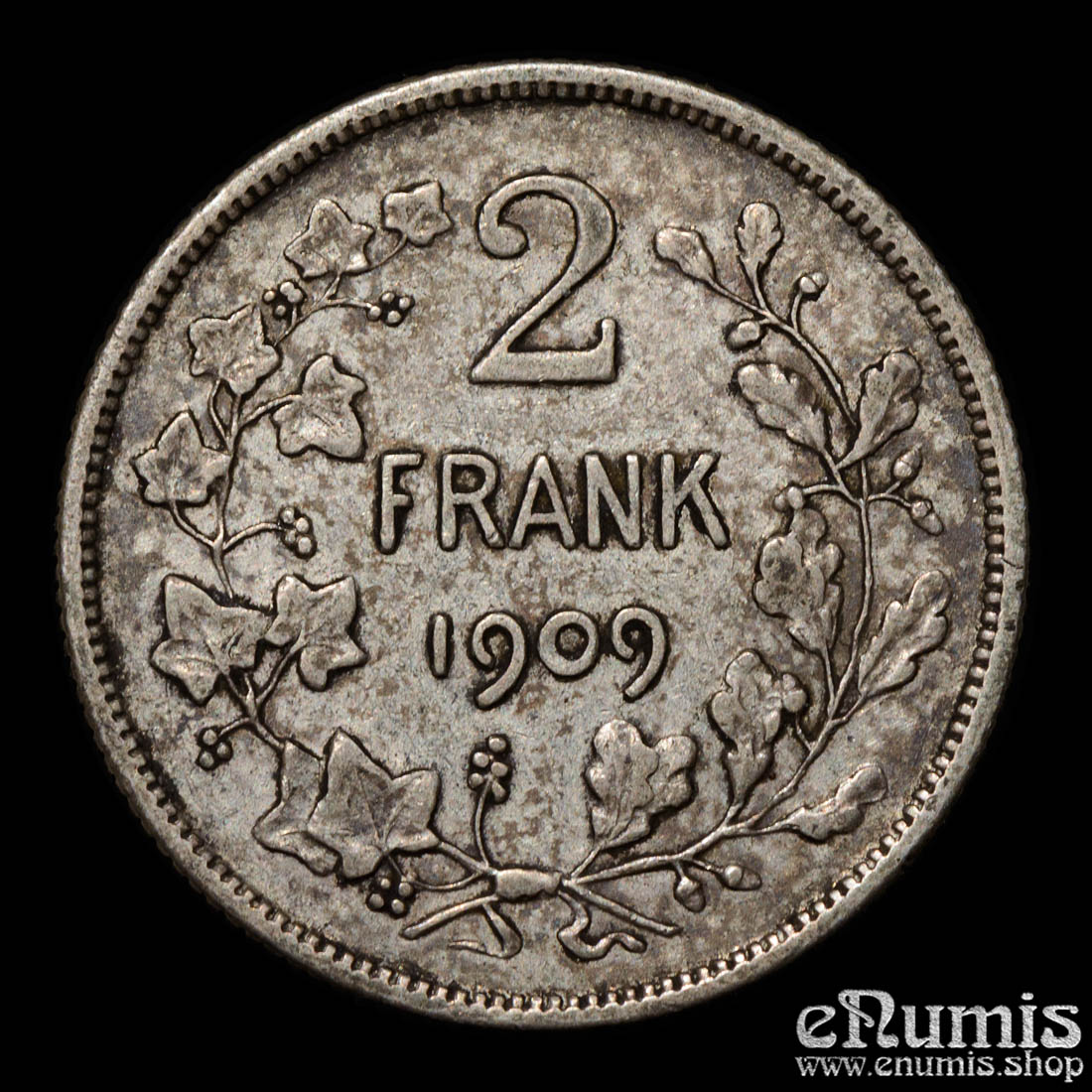 Belgium, Leopold II, 2 Francs 1909, der Belgen, aXF Belgium, Leopold II, 2 Francs 1909, der Belgen, aXF