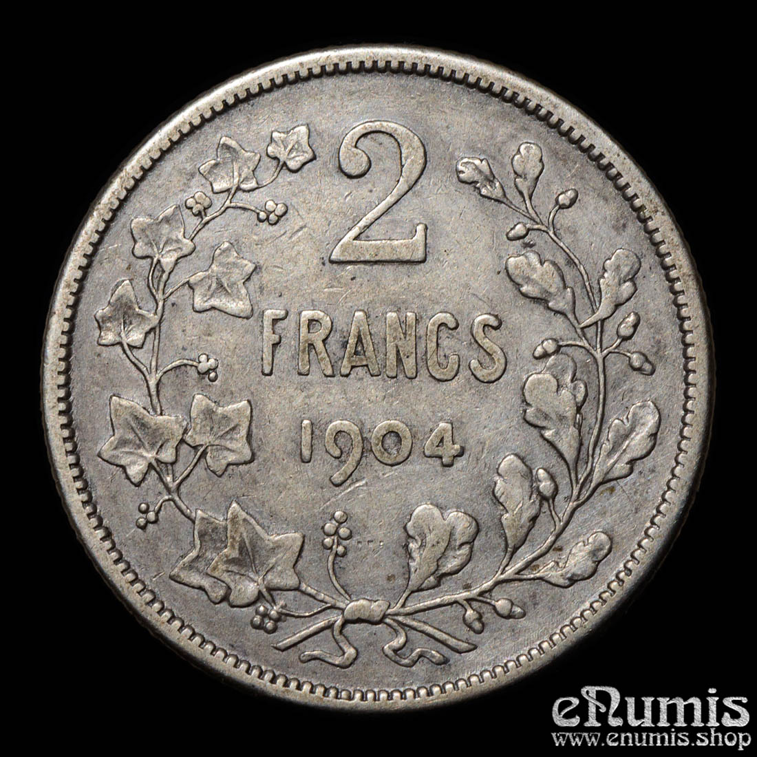 Belgium, Leopold II, 2 Francs 1904, des Belges, VF+ Belgium, Leopold II, 2 Francs 1904, des Belges, VF+