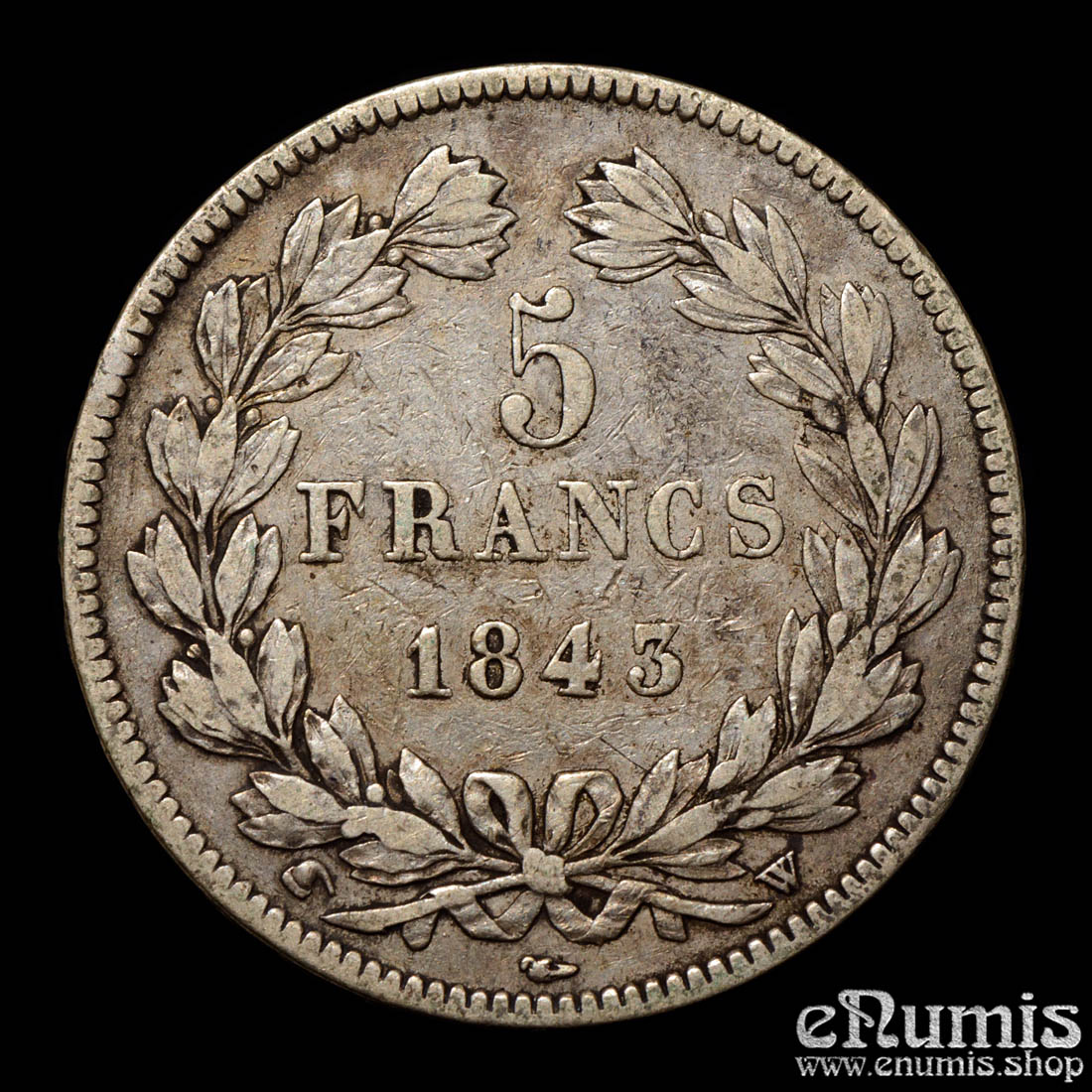 France, Louis Philippe, 5 Francs 1843 W, Lille, VF