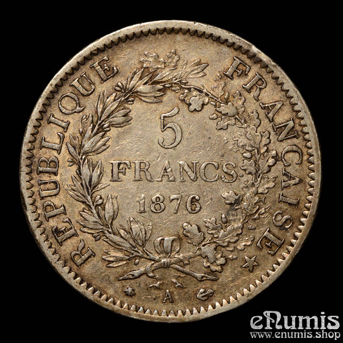 France, Third Republic, 5 Francs 1876 A, Paris, Toned, aXF