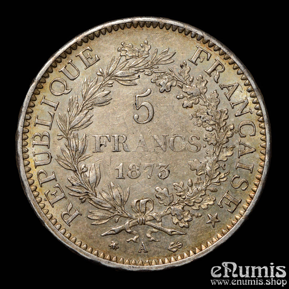 France, Third Republic, 5 Francs 1873 A, Paris, nicely toned, XF-UNC France, Third Republic, 5 Francs 1873 A, Paris, nicely toned, XF-UNC