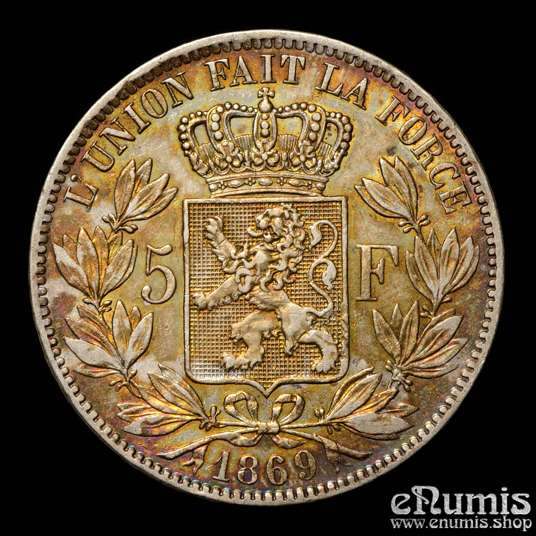 Belgium, Leopold II, 5 Francs 1869, scarce variant, XF-UNC