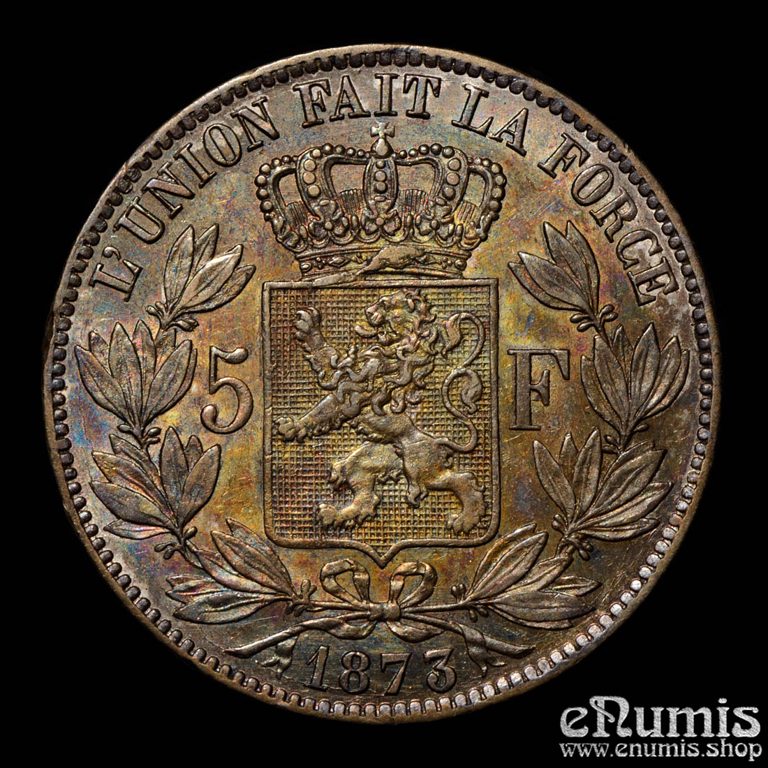 Belgium, Leopold II, 5 Francs 1873, XF+ Belgium, Leopold II, 5 Francs 1873, XF+