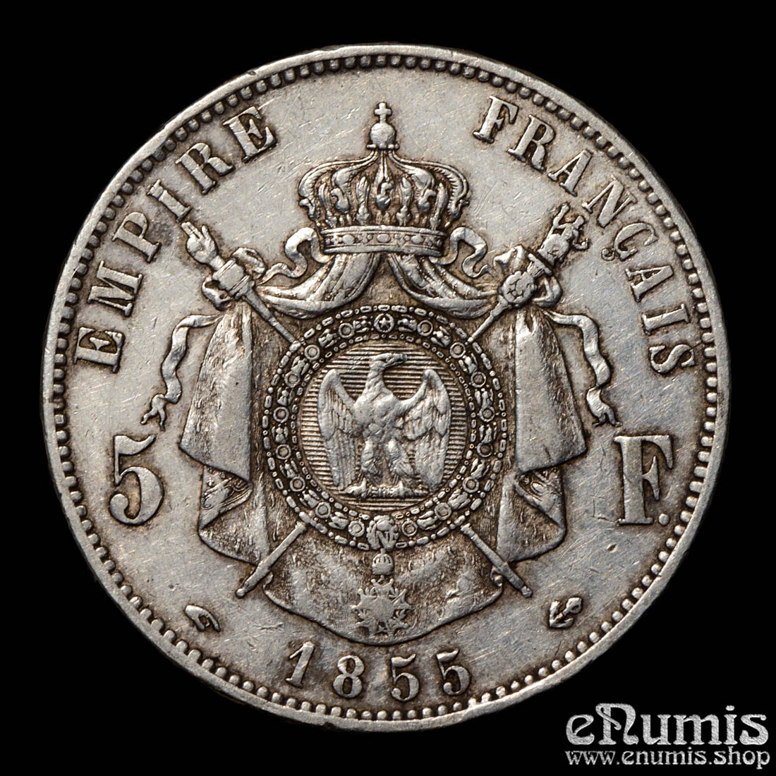 France, Napoleon III, 5 Francs 1855 A, Paris, XF