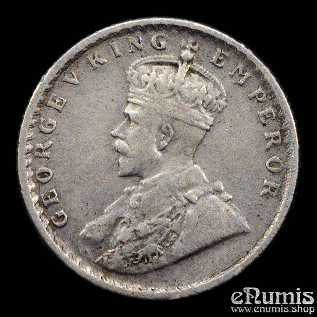 India, George V, 1/4 Rupee 1919, Calcutta, VF-XF