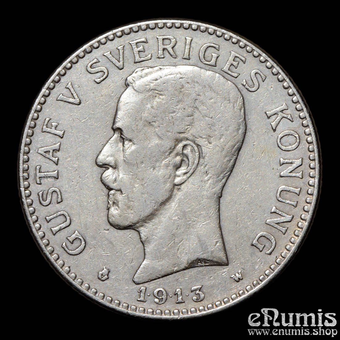 Sweden, Gustaf V, 2 Kronor 1913, VF Sweden, Gustaf V, 2 Kronor 1913, VF